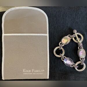 Lia Sophia Silver Tone Abalone & Purple Glass Toggle Bracelet